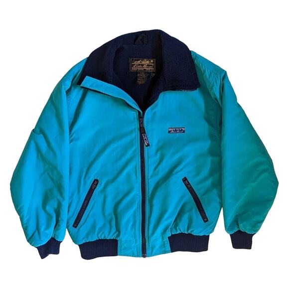 Vintage Eddie Bauer Teal Blue Fleece Lined Jacket Fall Autumn Hiking Camping - Picture 1 of 4